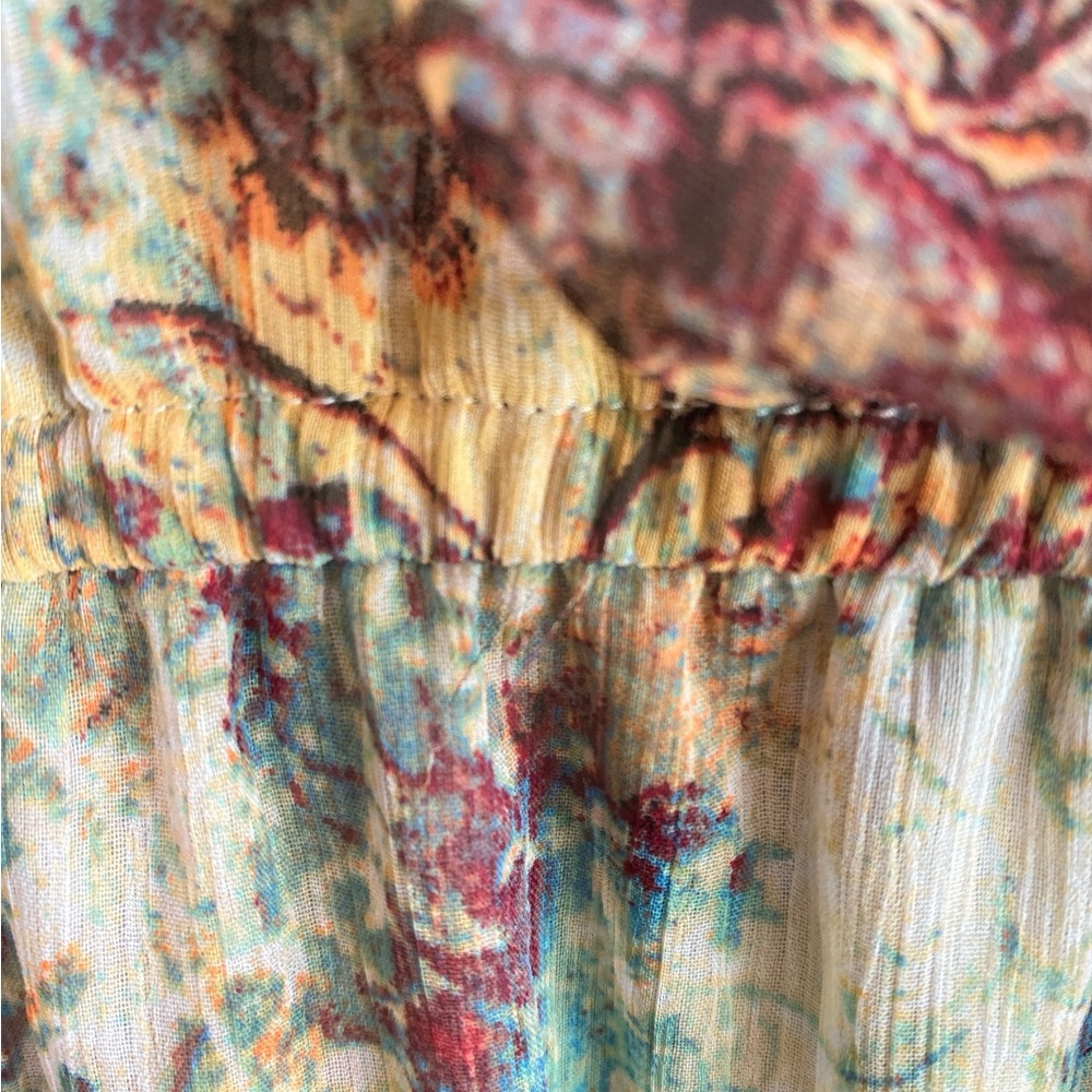 Nine West Cold Shoulder Maxi Dress | Abstract Floral Watercolor Print | Size 2 - Picture 3 of 12
